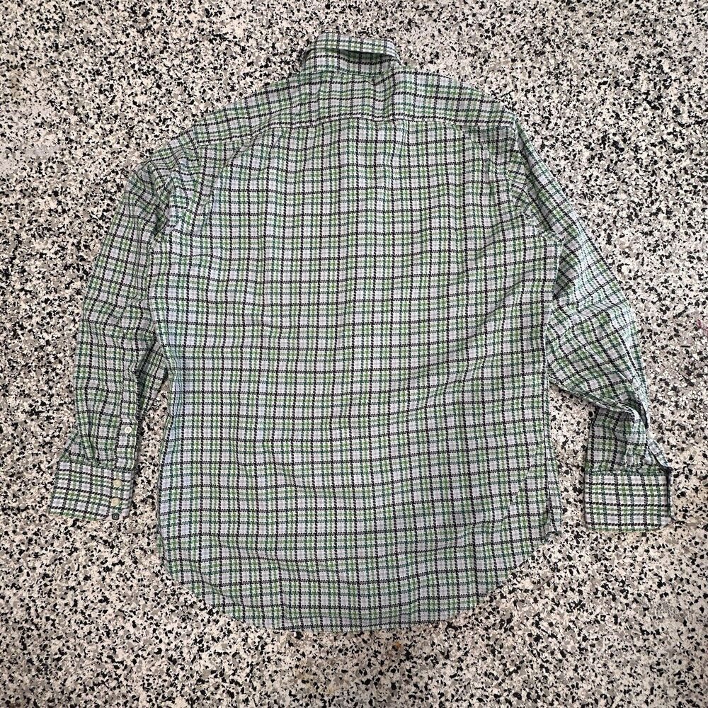 Thomas Dean Shirt Men Medium Green Plaid Button Up Long Sleeve Geometric - Picture 6 of 8